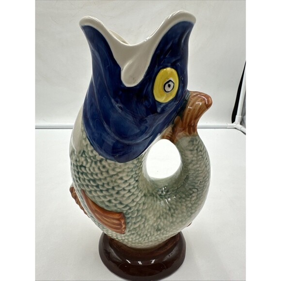 Other - Secla Portugal Majolica Colorful Gluggle Jug Pitcher Gurgling Carp Fish 9"